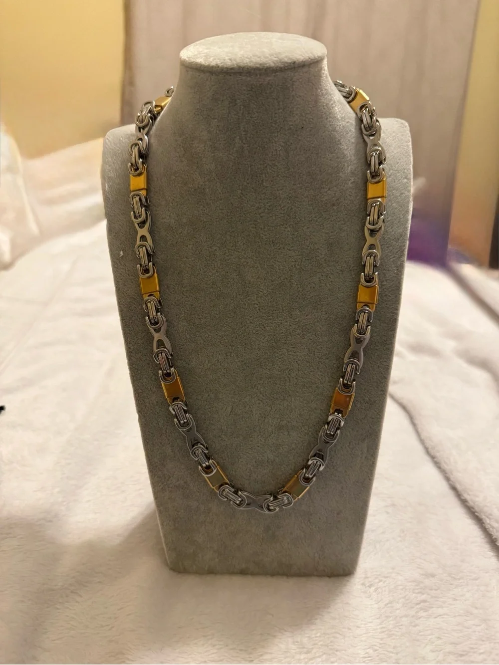 Chamonix Two-Tone Men's Necklace and Bracelet Set in Silver and Gold